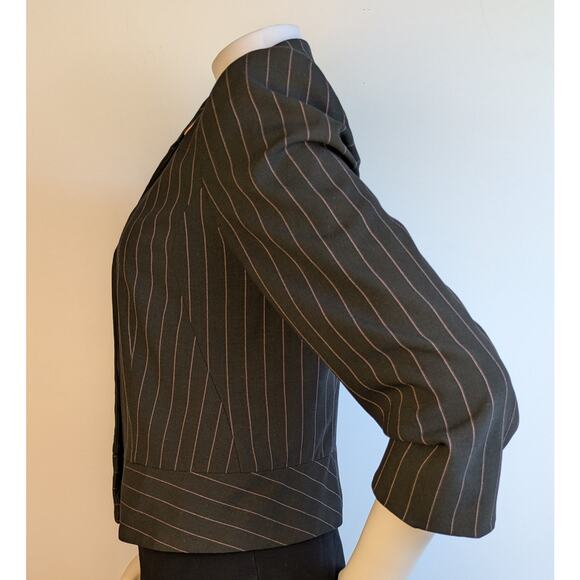 Elliott Lauren Blazer 6 Dark Gray Pink Pinstripe Cropped 3/4 Sleeve USA VTG - Picture 5 of 10